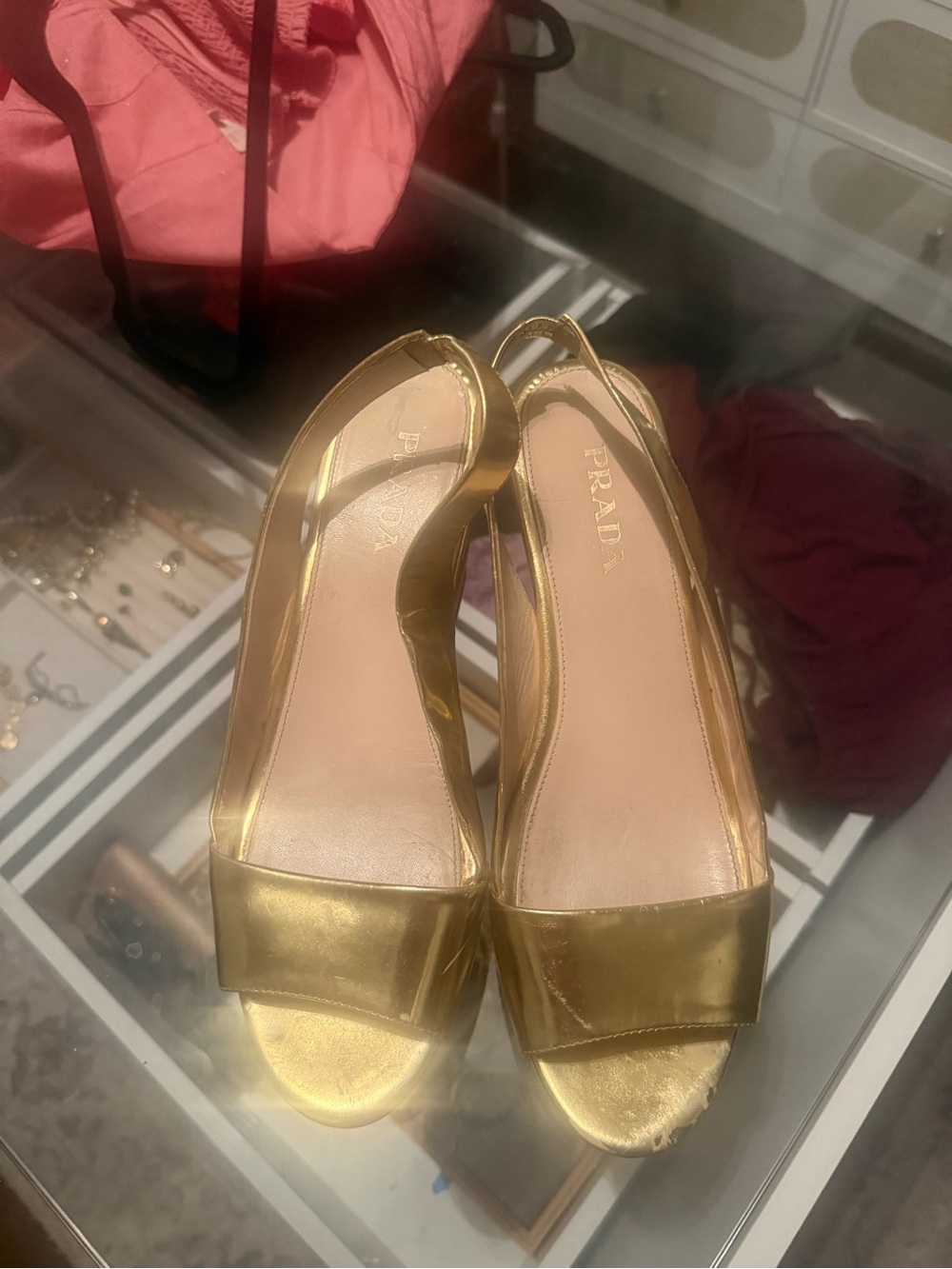 Prada Metallic Gold Leather Slingback Mules